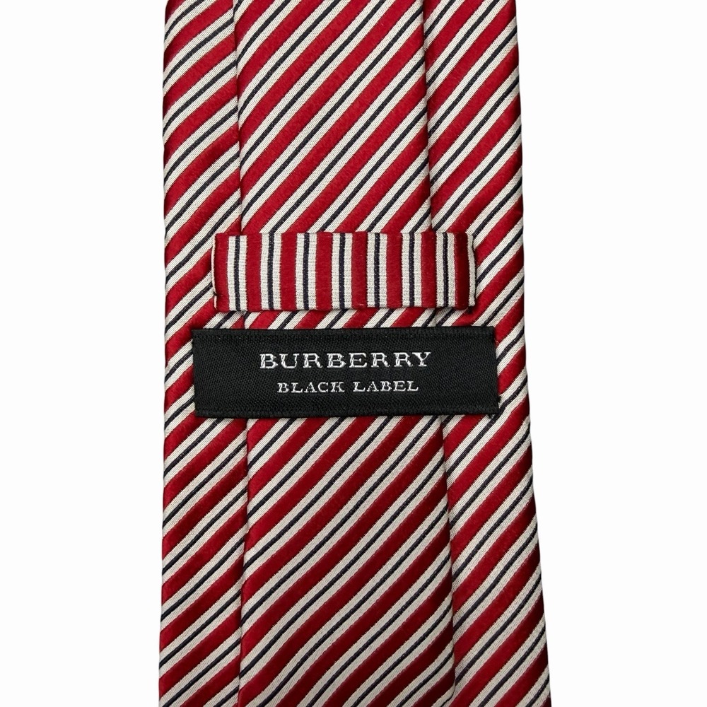 Burberry Black Label Men's Tie Red/White Striped Satin Silk 3.5" (W) 59" (L) euc